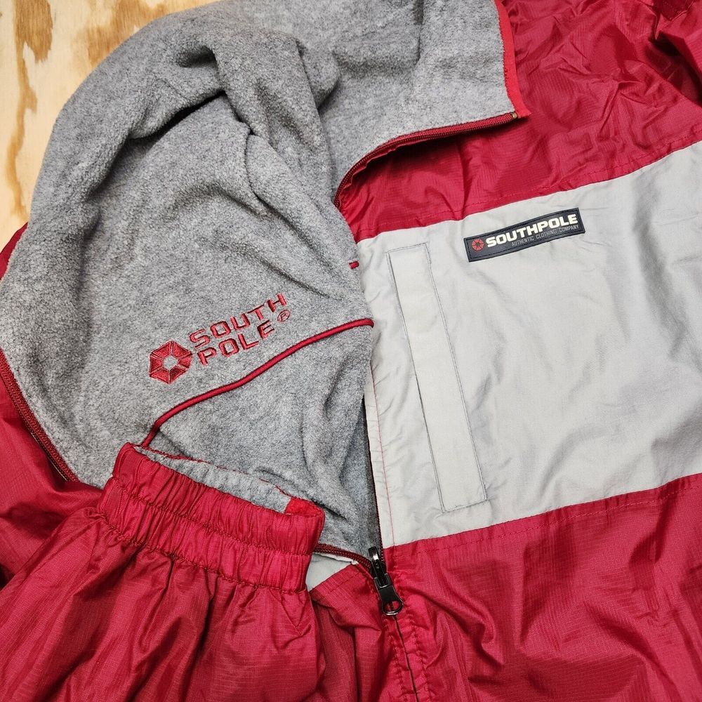 Vintage Southpole Jacket Men XL Red Gray Fleece Reversible Puffer Jacket 54x29